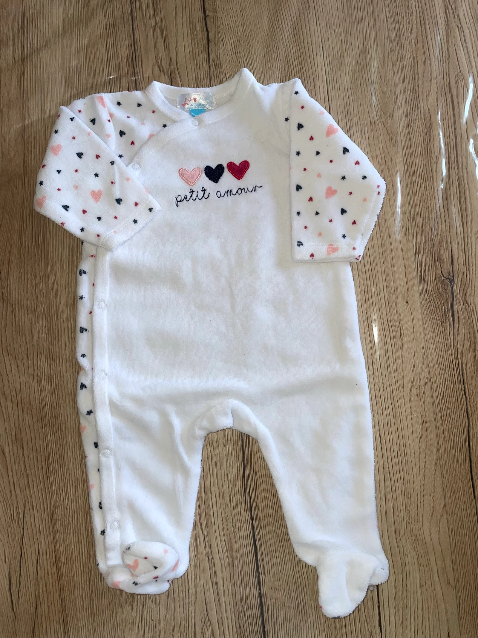 Pyjama velours 3 mois 62 cm ouverture devant 